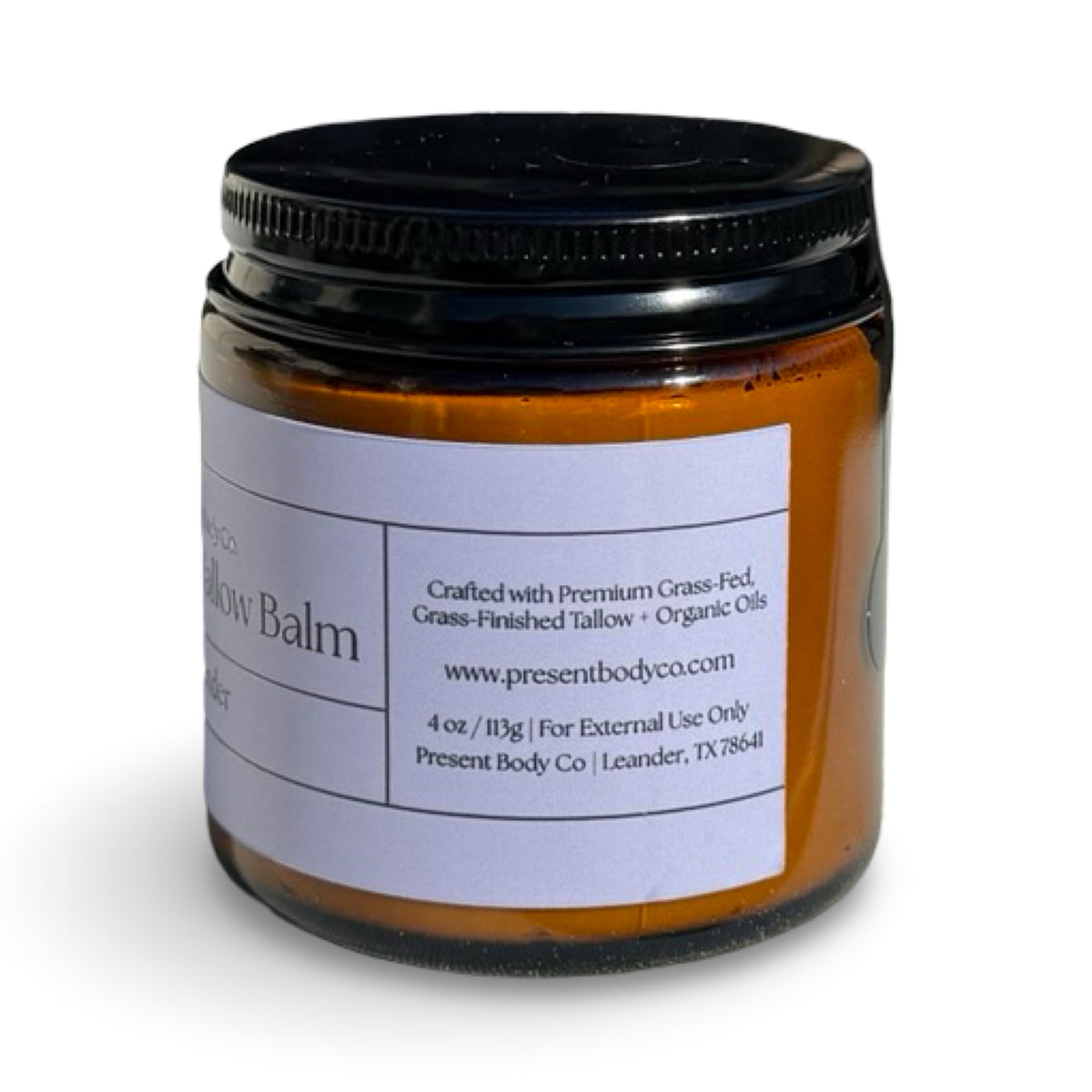 Present Body Co. Lavender face and body tallow moisturizer, alternate view.