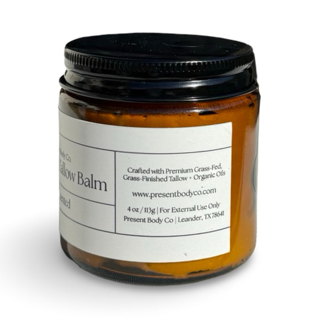 Present Body Co. Unscented grass fed tallow moisturizer, alternate view.