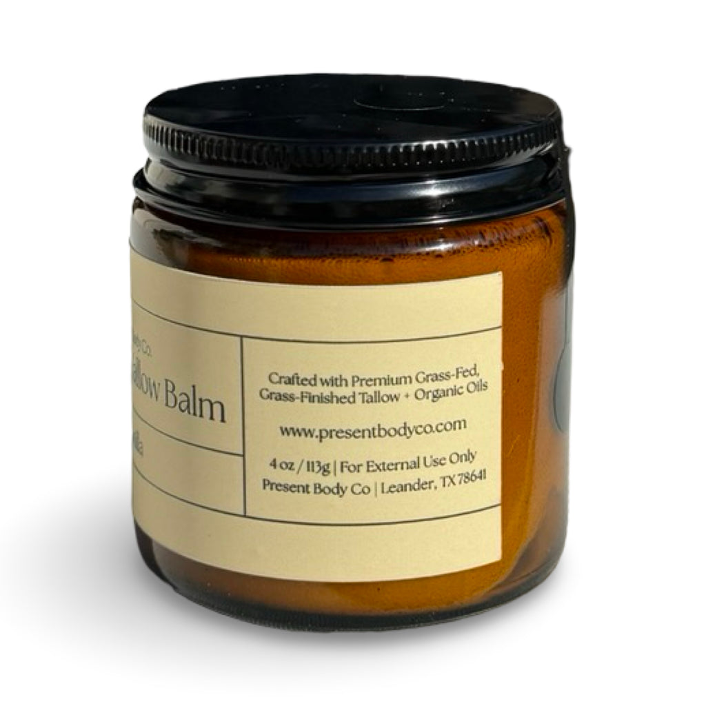 Present Body Co. Vanilla face and body tallow moisturizer, alternate view.
