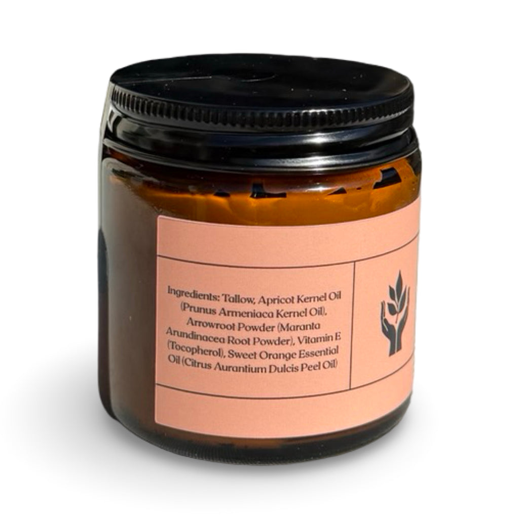 Present Body Co. Sweet Orange face and body tallow moisturizer, alternate view.