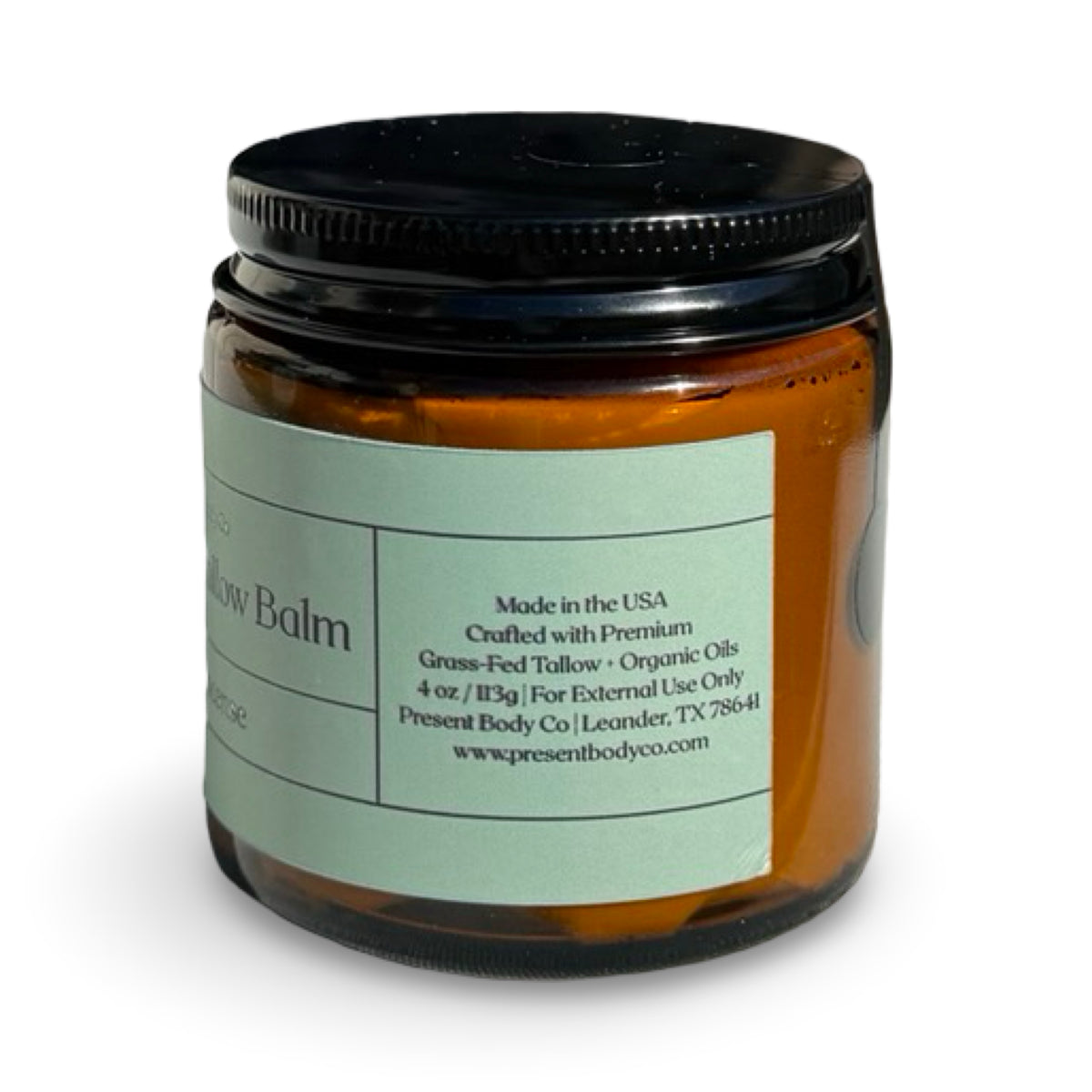 Present Body Co. Frankincense face and body tallow moisturizer, alternate view.