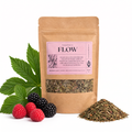 Present Body Co. Flow Fruit Leaf Tea, a raspberry and blackberry leaf blend, in a 1 oz kraft pouch.